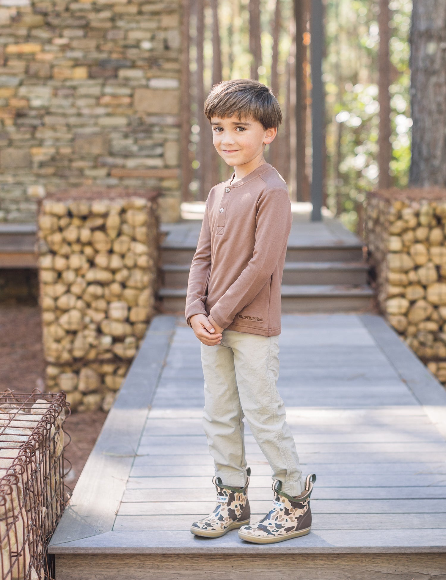Boys Shoreline Henley LS Walnut